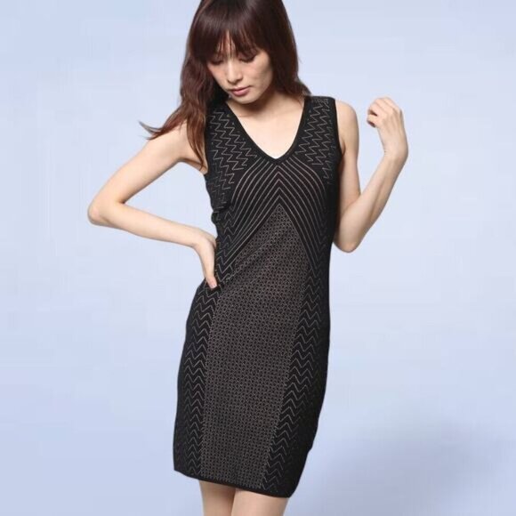 Guess Delilah Pointelle Knit Bodycon Black Dress with Strappy Back - Size Medium - Picture 1 of 10